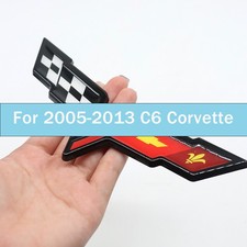 For 2005-2013 C6 Corvette Front Rear Crossed Flags Emblem Badge Sticker Glossy