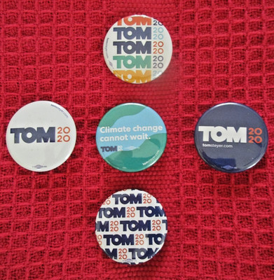 Tom Steyer 2020 Presidential Campaign Buttons 1-1/4'',  Set of 5