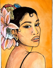 Woman's Portrait Watercolor and Ink