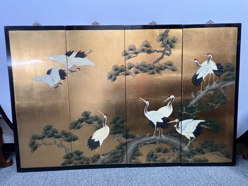 Vintage Chinese Gold Lacquer Wall Panels 4pcs 56” L X 36” H