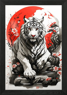 Japan Tusche weißer Tiger gerahmtes Wandbild Poster Leinwanddruck Bild