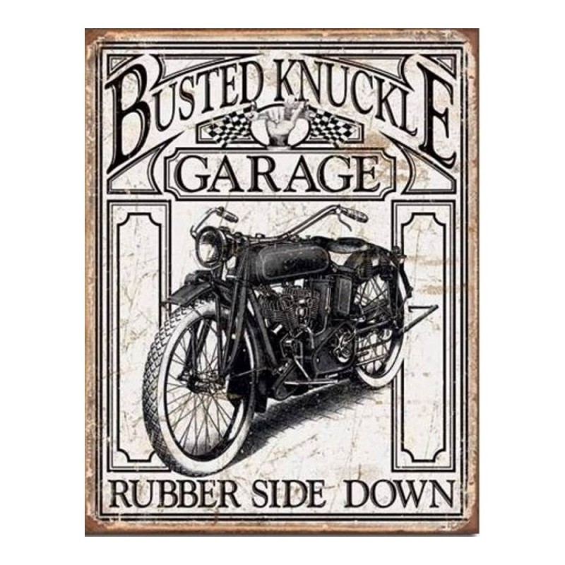 Plaque métal publicitaire Busted Knuckle Garage 30x40cm : cadeau motard idéal