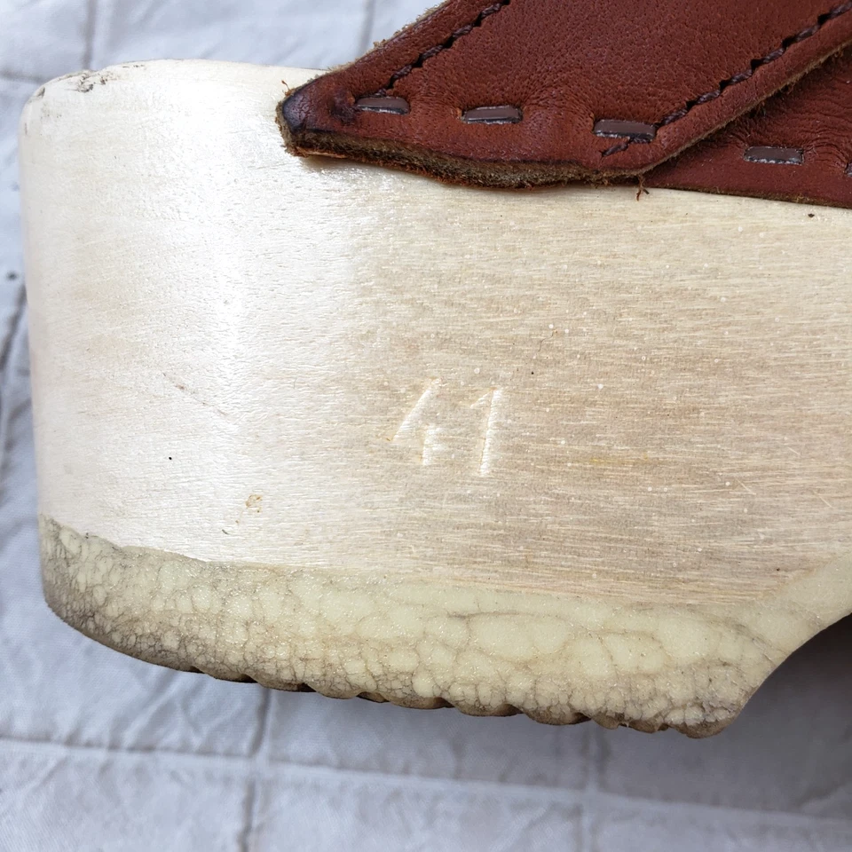 Zueco de cuero marrón SVEN para mujer talla 10,5 EU 41 hecho en EE. UU. Foto 3 de 4