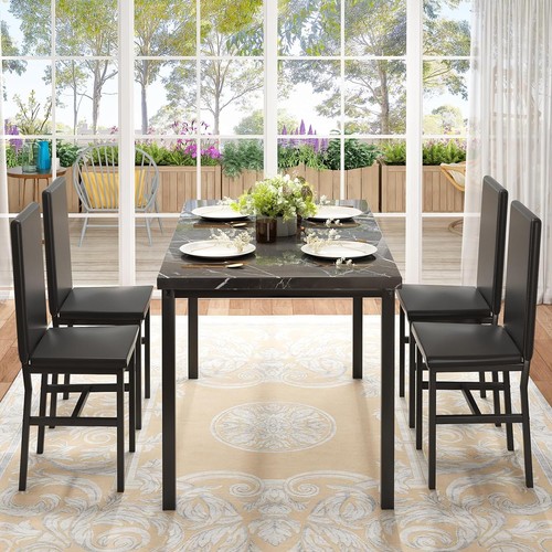 tantohom Dining Table Set for 4, 5-Piece Faux Marble Dining Set,4 Upholstered PU - Picture 5 of 5