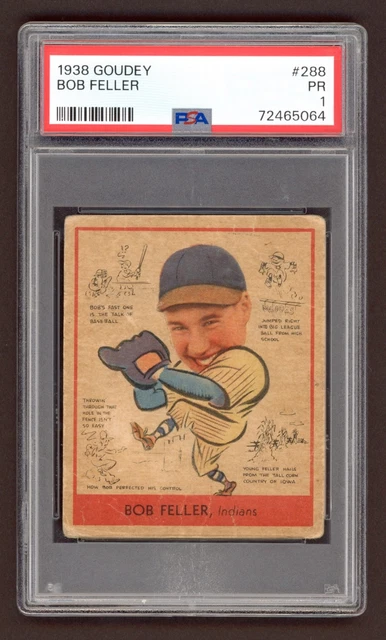 1938 Goudey Baseballkarte #288 Bob Feller mit Cartoons RC PSA Poor 1