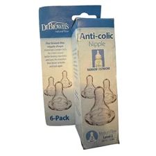 Dr. Brown's 6 Pk Natural Medium Flow Level 2 3m+ Anti-Colic Narrow Nipple