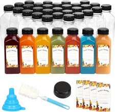 Moretoes 36Pcs 12Oz Juice Bottles, Plastic Bottles with Lids, Reusable Clear Con