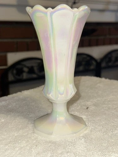 Fenton White Milk Glass Iridescent 6" Bud Vase