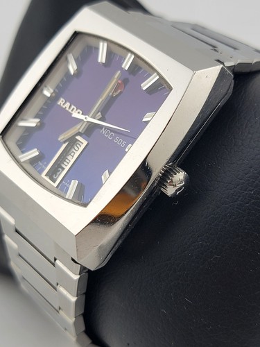 Vintage Rado Men Wristwatch Ncc505 Silver Square Blue Automatic Analog Works - 第 6/17 張圖片