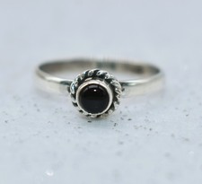 Black Onyx Sterling Silver Rope Border Stackable Ring Size 6-1/4