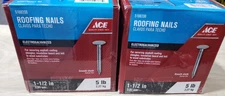 Qty-2 ACE Electro Galvanized  1-1/2" Roofing Nails 5lbs each box  (5188206) NEW