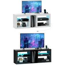 HOMCOM TV Stand with LED Lights Power Outlets for 55" TV