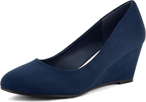 Greatonu Women's Wedge Pumps Closed Toe High Heel Slip on Office 6.5, Navy
