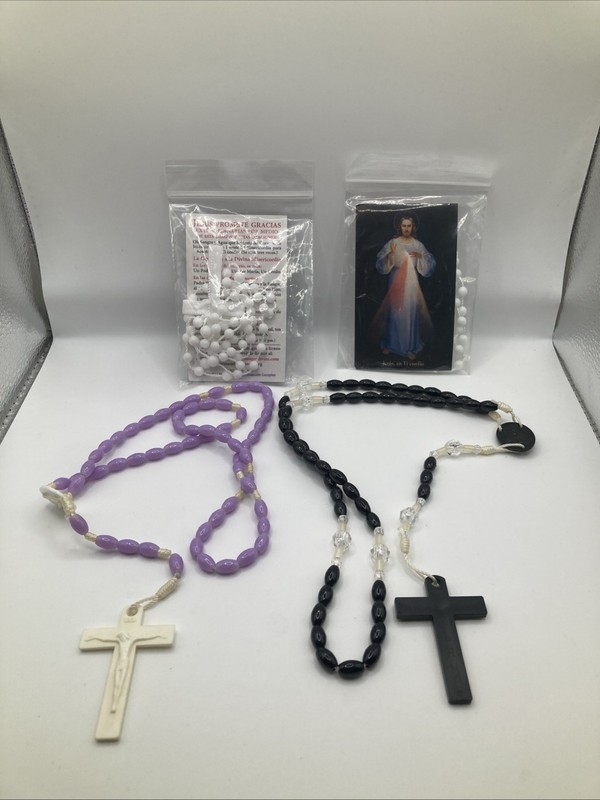Lot Of 4 White Black Purple Plastic Catholic Rosary