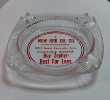 New Kro Oil Co Evansville Indiana Glass Advertising Ashtray Zephyr