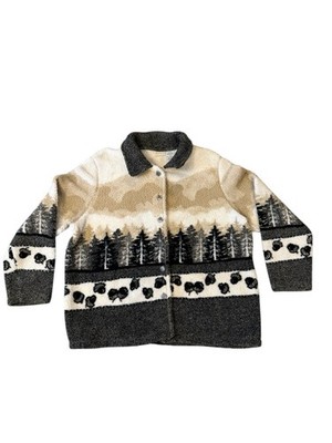 White Stag Ladies XL Fleece Button Down Jacket Forest Pattern Teddy Coat