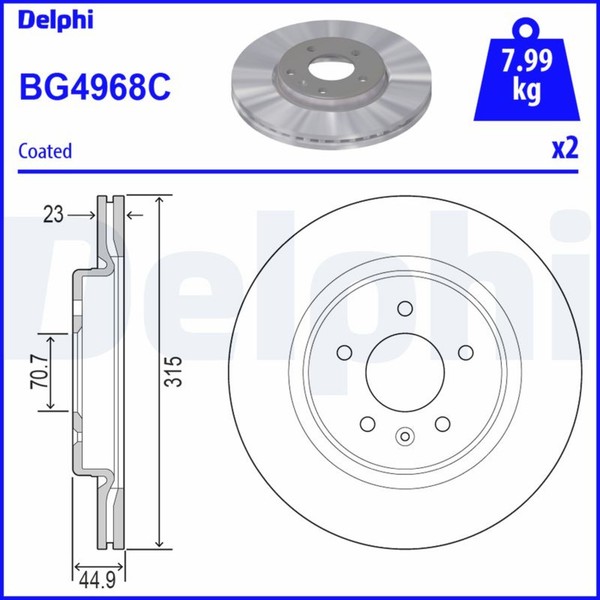 2X Delphi Bremsscheibe BG4968C FüR Insignia Opel Z18 Sport Sports Tourer Country-image