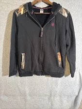 Legendary Whitetails Womans Camo/ Black Zip Up Hoodie Pink Accents Jacket Size M