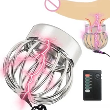 Male Electric EStim Penis Stretcher Enhancer Ball Scrotum Ring Delay-Ejaculation