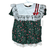 Vintage Jill Lynn Toddler Girl Green flower print dress size 24 months