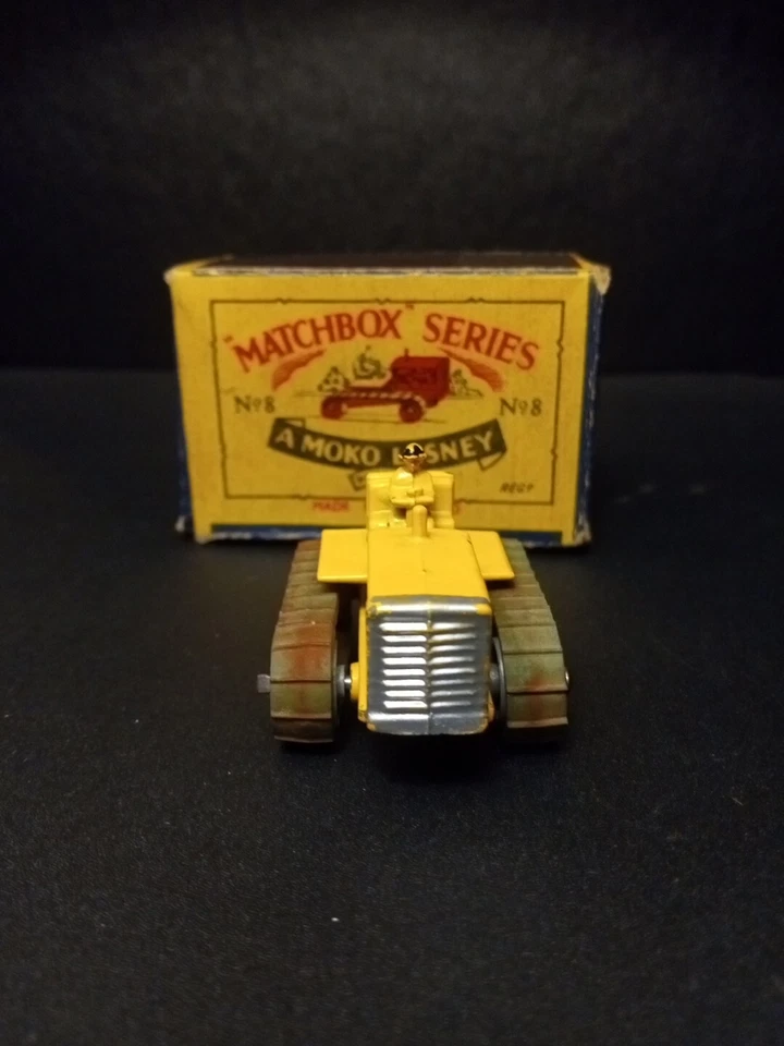 Tractor Matchbox #8A9 Caterpillar con sombrero negro raro 1955 en caja original B2 Foto 3 de 4