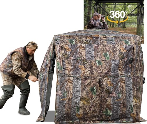 360-Degree See-Through Hunting Blind for 2-3 Persons | Portable Camouflage Tent - Picture 3 of 8