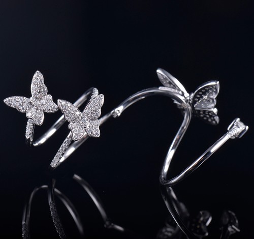 Solid 14K White Gold Natural Diamonds Engagment Ring Wrap Butterfly Finger Style - Picture 3 of 8