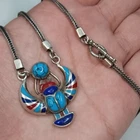 925 Sterling Silver Egyptian Pharaoh Scarab Necklace with Lapis Lazuli Stone