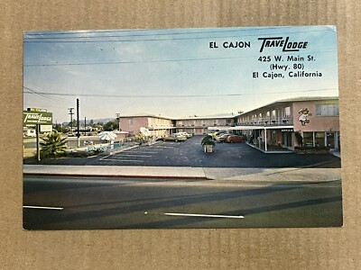 Postcard El Cajon CA California Travelodge Motel Roadside Main Street Old Cars