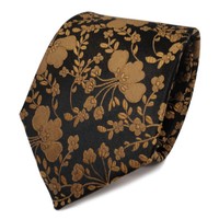 Tigertie Designer Seidenkrawatte Gold Schwarz Gemustert - Krawatte Seide Tie