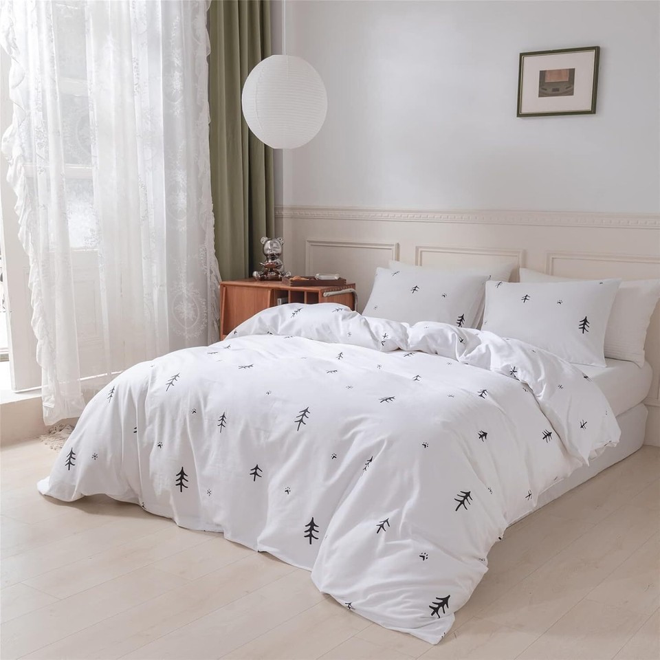 BuLuTu Kids Duvet Cover Full Cotton White Premium Boys Girls Bedding