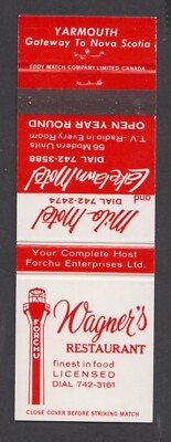 Milo Motel & Wagners Restaurant Nova Scotia Canada Matchcover