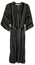 Girl with Curves Midi Dress Black Stripe Sz M Waist Tie A452274 Women SR31