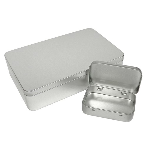 Gran Metal Plateado Rectangular Vacía Caja de Estaño Contenedores Organización de Almacenamiento - Imagen 6 de 12