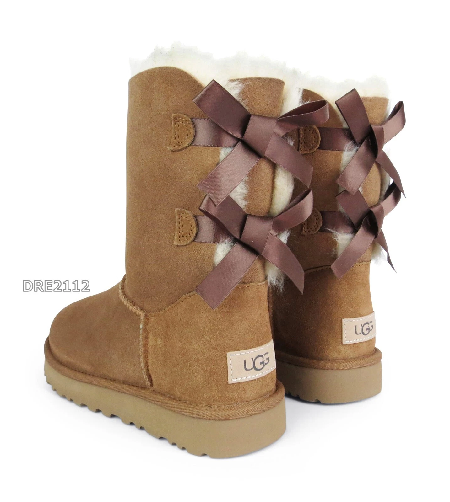 Stivali UGG Bailey Bow II in pelliccia scamosciata di castagno da donna taglia 9 *nuovi con scatola*