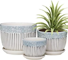 Ton Sin Grey Flower Pots,Texture Planter for Indoor 6.7"+5.5"+4.1", Gray 