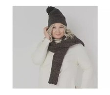 Barefoot Dreams CozyChic Pom Pom Beanie  Scarf Gift Set Charcoal NWT