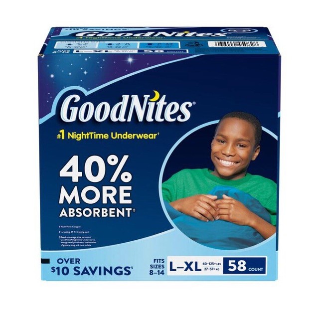 58 Count GoodNites Bedtime Underwear for Boys L / XL Kids Sleep