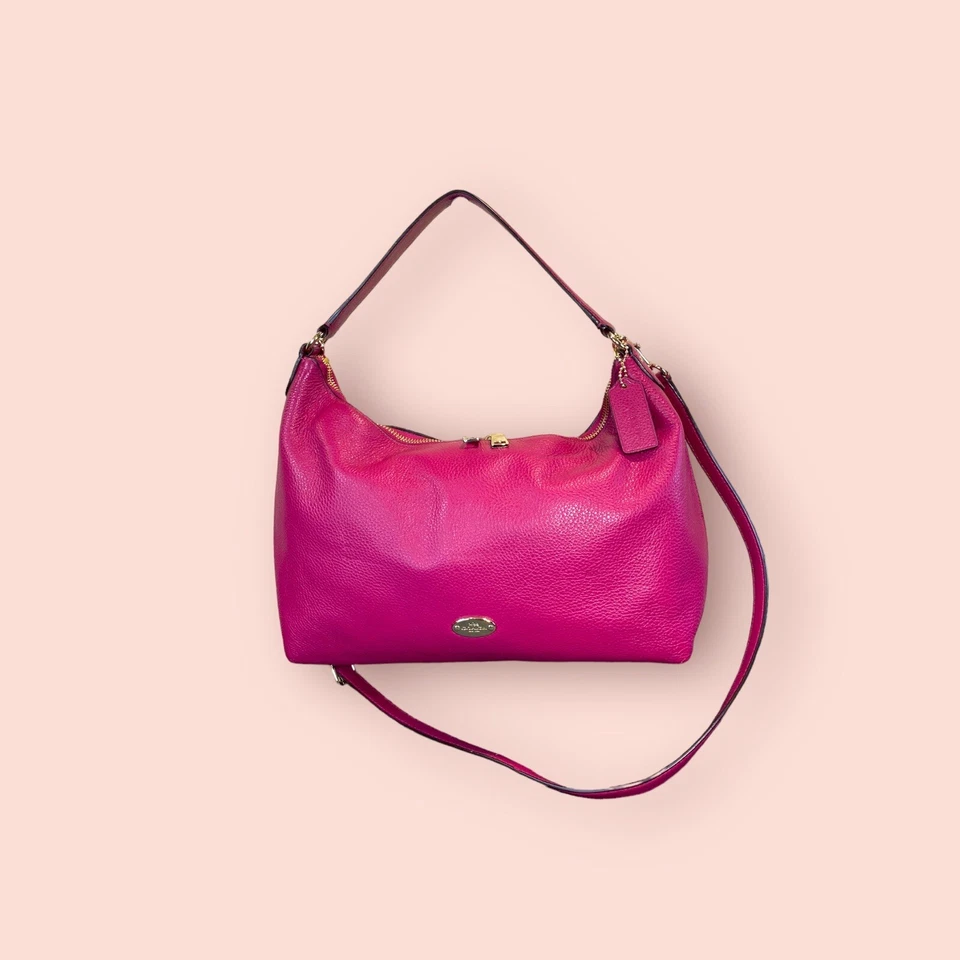 COACH East West Pink Ruby Celeste Luxury Pebbled Leather Convertible Hobo 36628