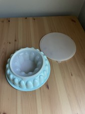 Vintage Classic Tupperware Jello Mold Jel Ring Jell-O in Ice Blue With Lid 3 Pc