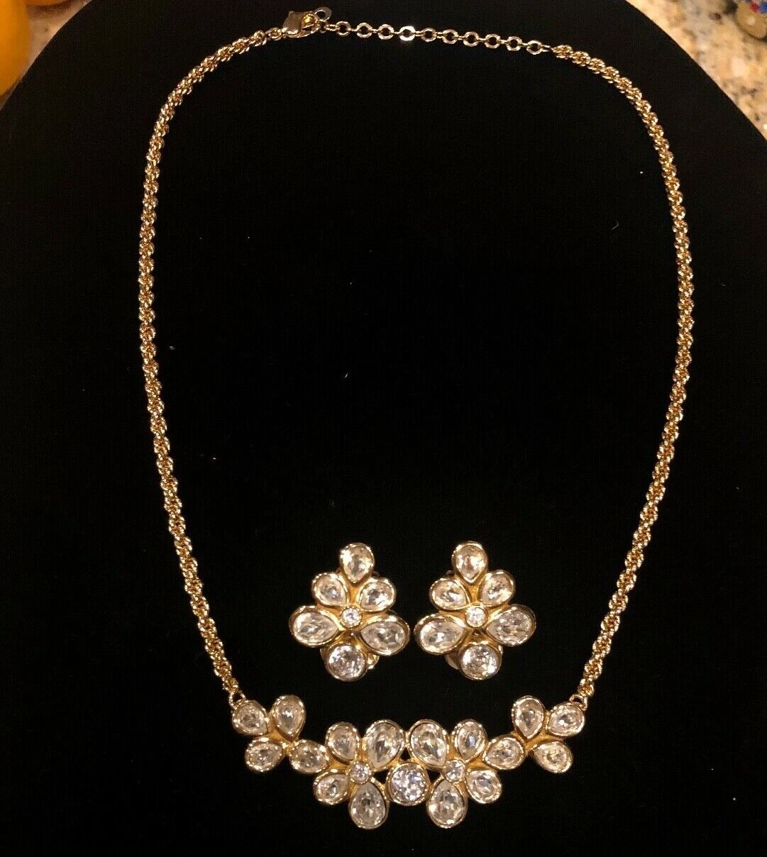 Ensemble collier et boucles d'oreilles vintage Christian Dior ton or cristal
