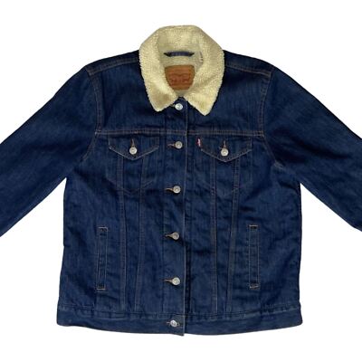 LEVI S INDIGO SHERPA GEFÜTTERTE DENIM TYPE TRUCKER JACKE RED TAB DUNKELBLAU S