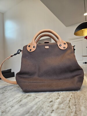 WERTHER LEATHER GOODS Vintage Inspired Tool Bag Purse Leather & Canvas Carryall