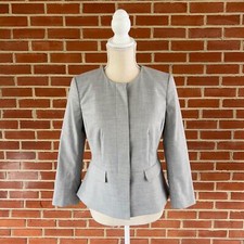 NWT Ann Taylor Petite Size 4P Gray Button Up No Collar Blazer Suit MSRP 160