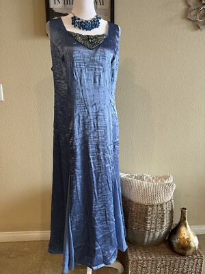 Jeanne Alexander Womens Blue Textured Formal Sleeveless Long Dress  w/Beads-18W | eBay