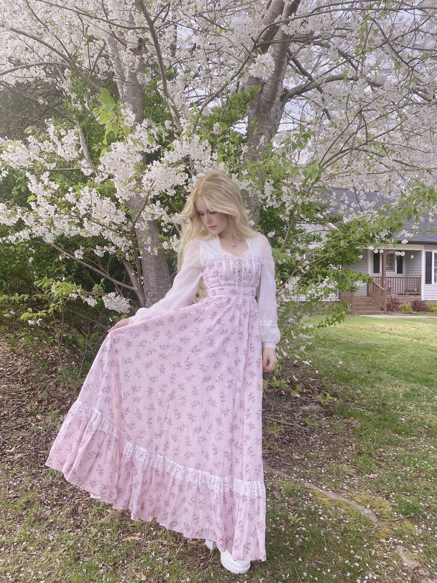 Pink Gunne Sax Vintage Medieval Prairie Cottage Core 1970's Dress