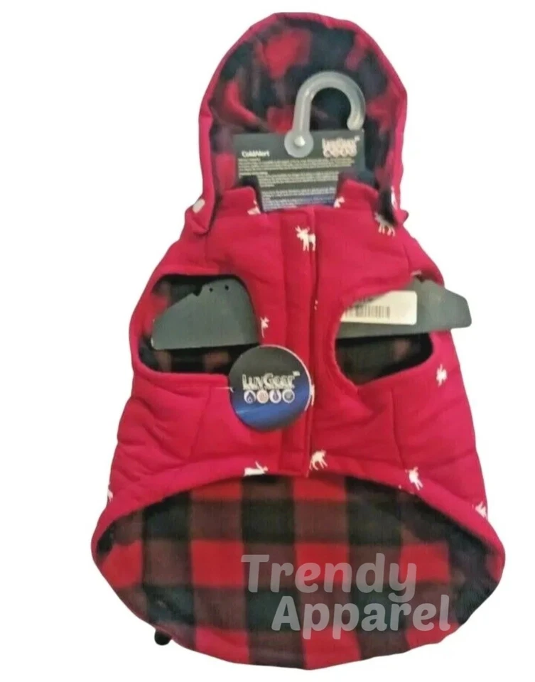 LuvGear Reversible Red & Black Flannel Moose Puppy/Dog Coat/Jacket, S, M, L - Image 2 of 4