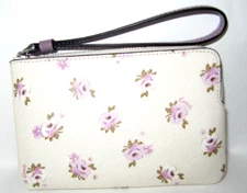 Coach CAL72 Corner Zip Wristlet Floral Print Chalk Violet Multi Print NWT $88