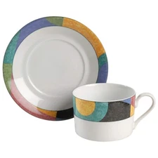 Mikasa California Currents M5101 Flat Cup & Saucer Set (Multi Color Abstract)