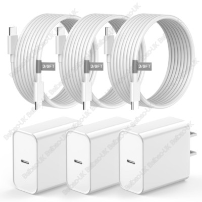 3Pack 20W PD Fast Charger Cube USB C Cable For iPhone 15 16 17 Pro Samsung S22